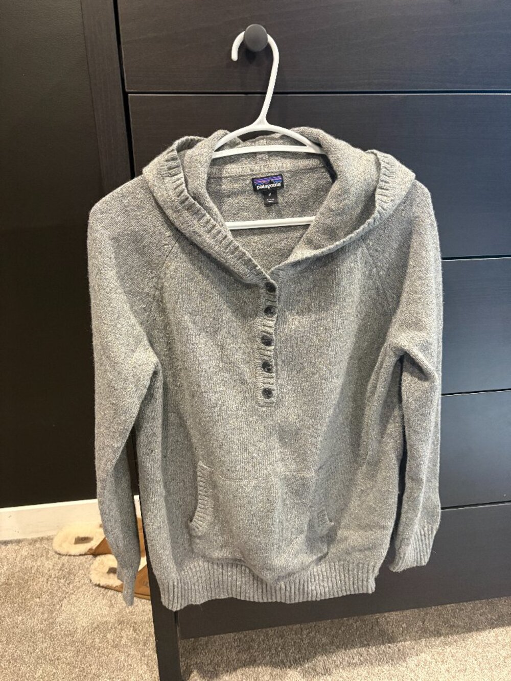 Patagonia Gray Hooded Button Sweater